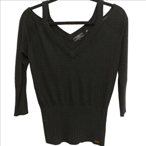 Guess Sweaters - Guess long sleeve black top, cold shoulder style, size small